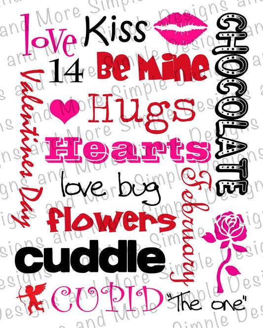 Love Kiss Words of Love, Heart, Valentine’s Day Sublimation Heat Transfer Sheets