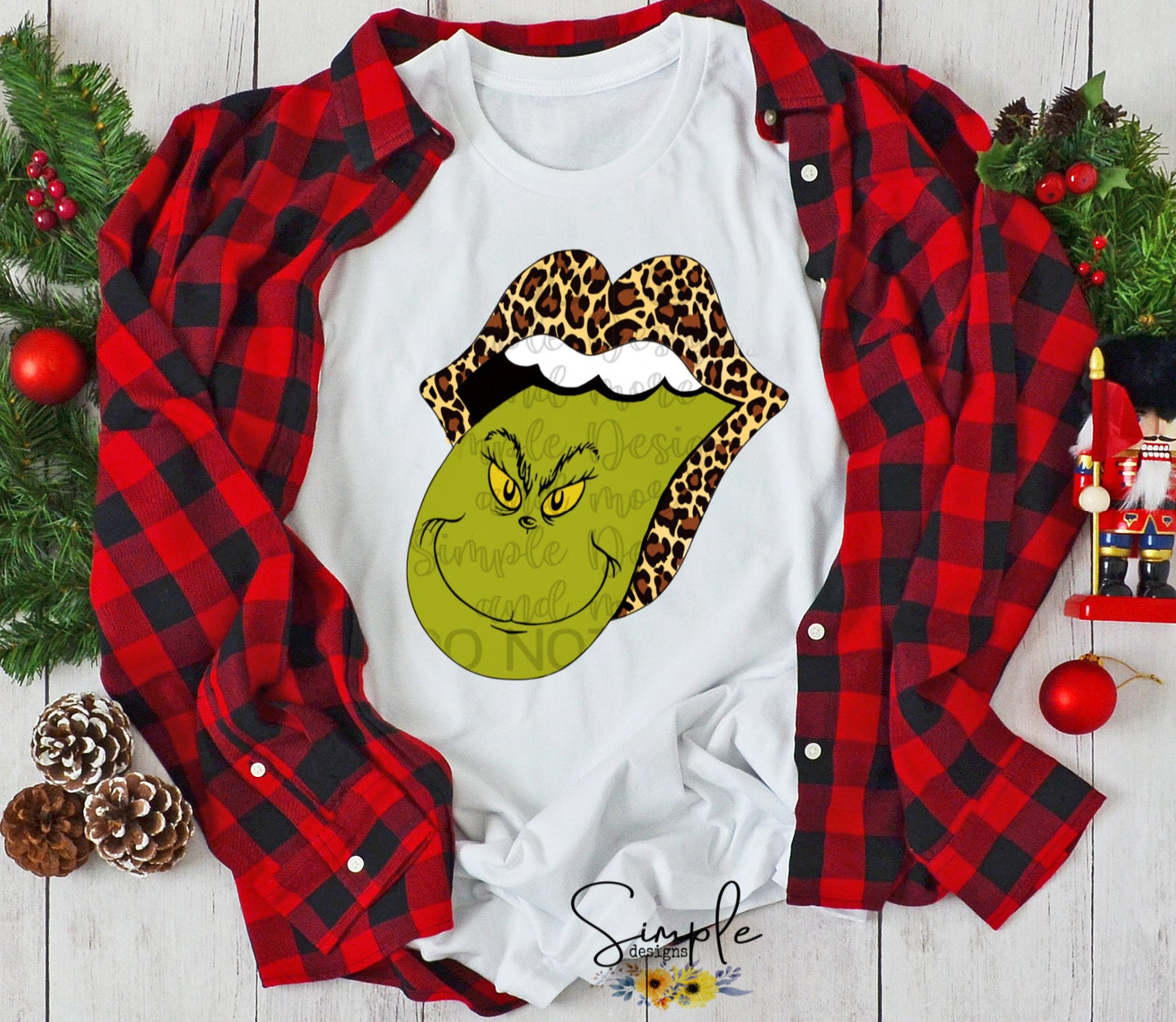 Christmas Leopard Lips Green Tongue HTV Transfer