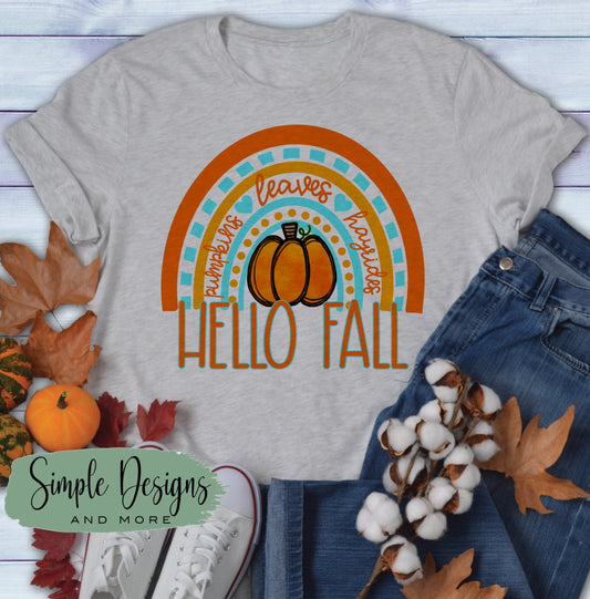 Hello Fall Rainbow Mint With Orange Pumpkin Sublimation Heat Transfer Sheets