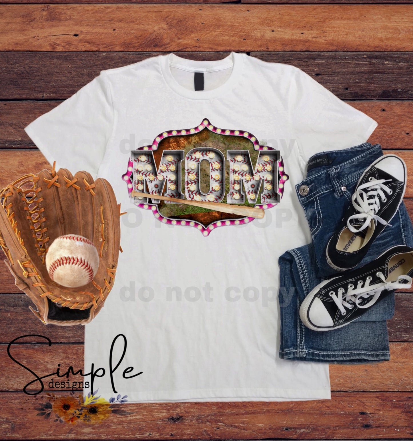 Baseball Mom Marquee Letters Sports Sublimation Heat Transfer Sheet