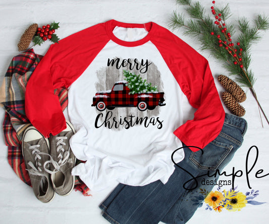 Merry Christmas Red Plaid Truck Sublimation Heat Transfer Sheet