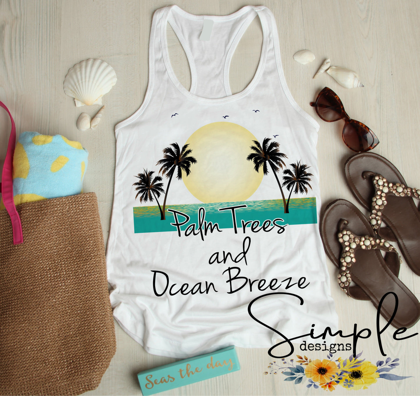 Palm Trees and Ocean Breeze Beach Sublimation Heat Transfer Sheet