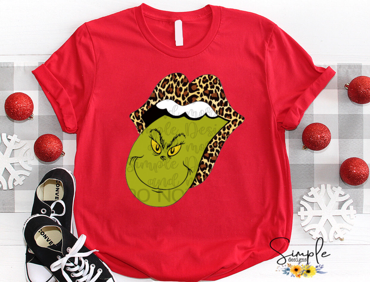 Christmas Leopard Lips Green Tongue HTV Transfer