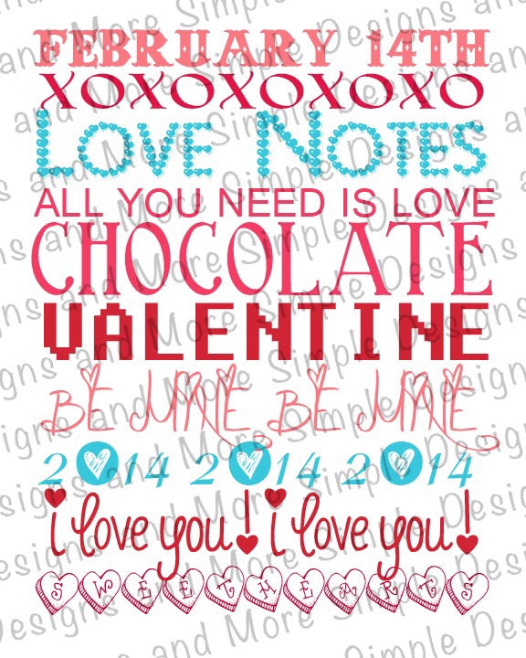Love Notes, Words of Love, Heart, Valentine’s Day Sublimation Heat Transfer Sheets