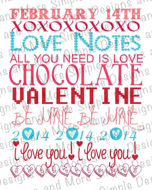 Love Notes, Words of Love, Heart, Valentine’s Day Sublimation Heat Transfer Sheets