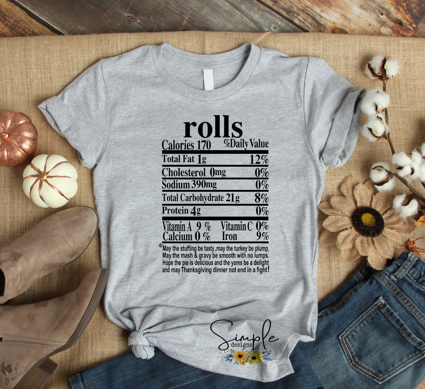 Rolls Thanksgiving Nutrition Facts Sublimation Heat Transfer Sheet